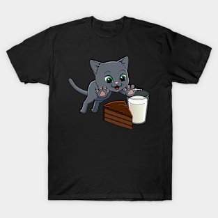 Russian Blue Cat excited to have Chocolate Cake with Milk T-Shirt